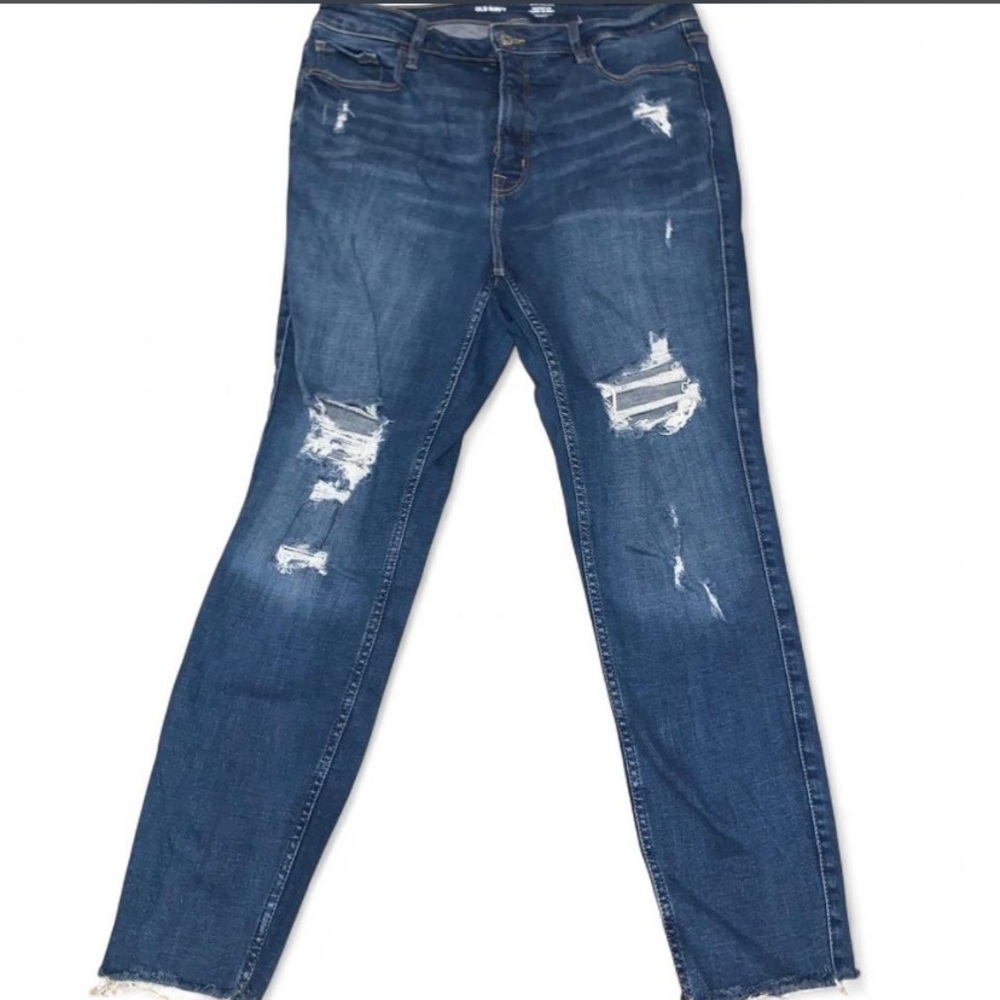 Old Navy Women's Distressed Skinny Jeans - Dark Blue